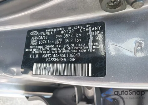 2016 Hyundai Accent Se z USA, uszkodzony, nr VIN KMHCT4AE6GU136847